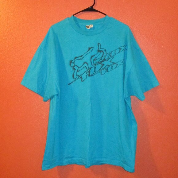 FOX Head Men 2X Large Blue Black Graphic MotoCross Racing Short Sleeve Shirt - Picture 1 of 8